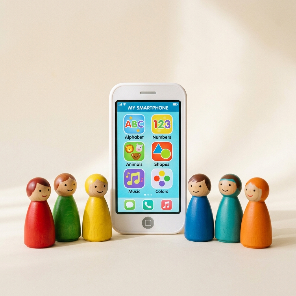 Educational toy phone and wooden peg dolls